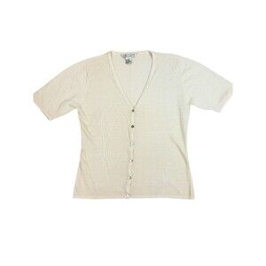 Uniform John Paul Richard Cream Embroidered Short Sleeve Cardigan Ramie Blend M